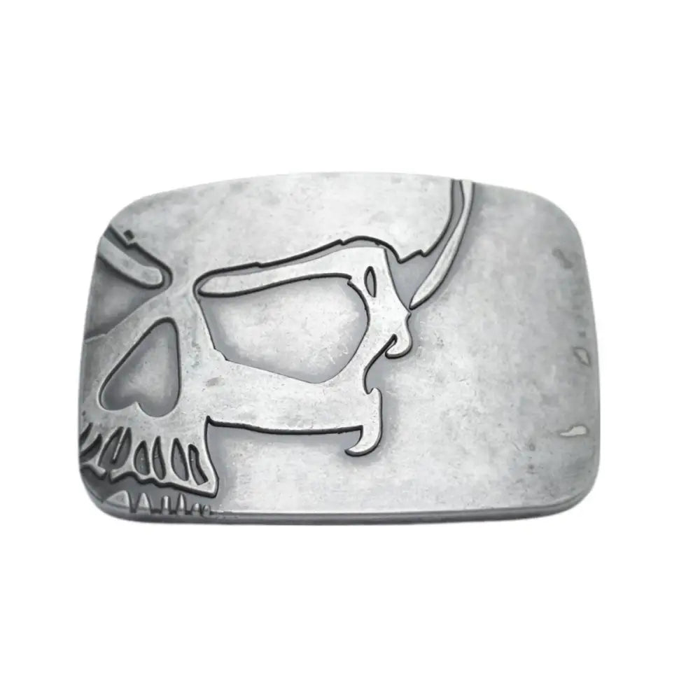 Silver skull buckle for Hinton Model Belts with metal design accessory