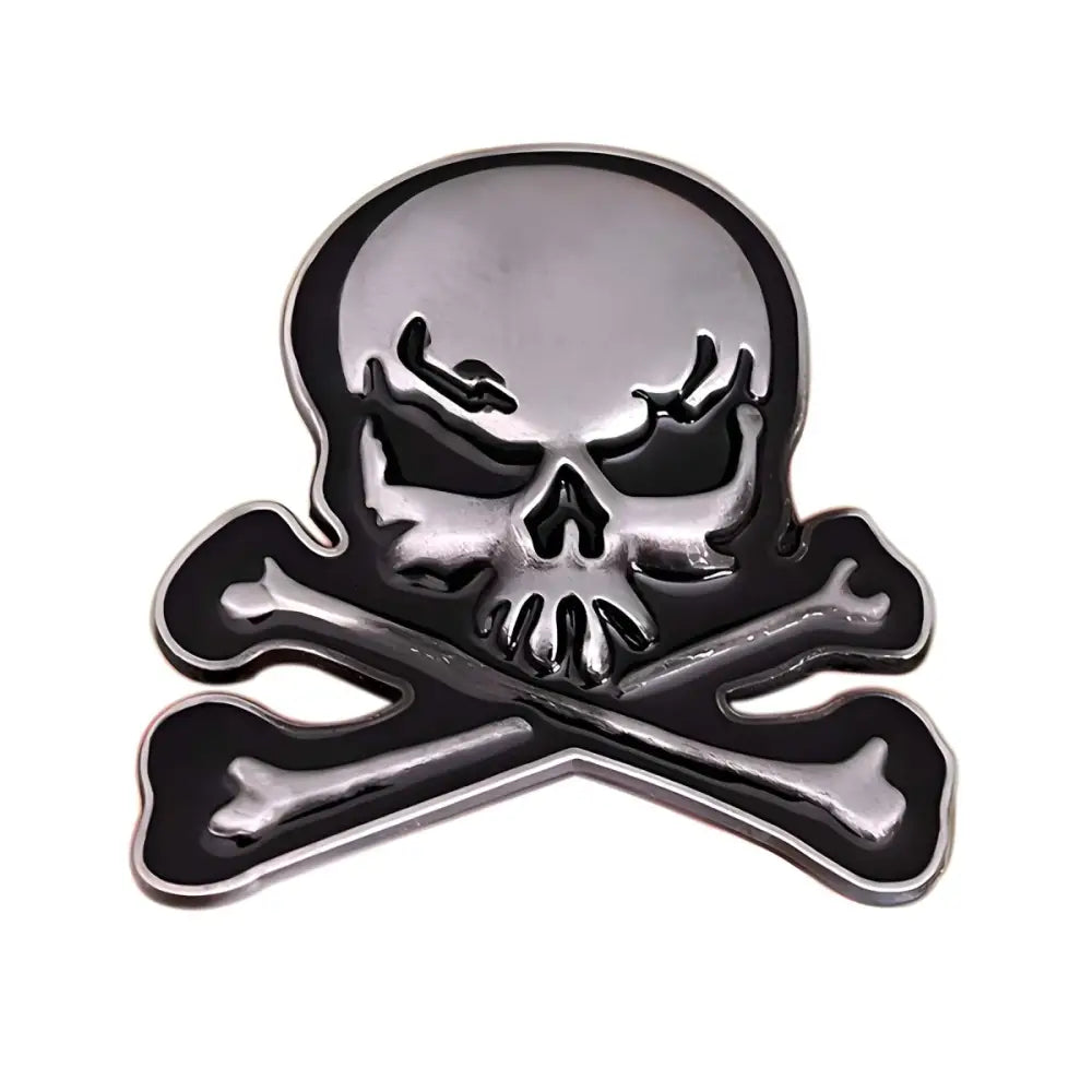 Chrome metallic skull and crossbones emblem belt buckle for edgy fashion styles