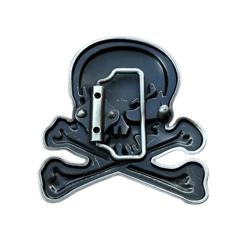 Chrome metallic skull and crossbones belt buckle for a bold fashionable accessory