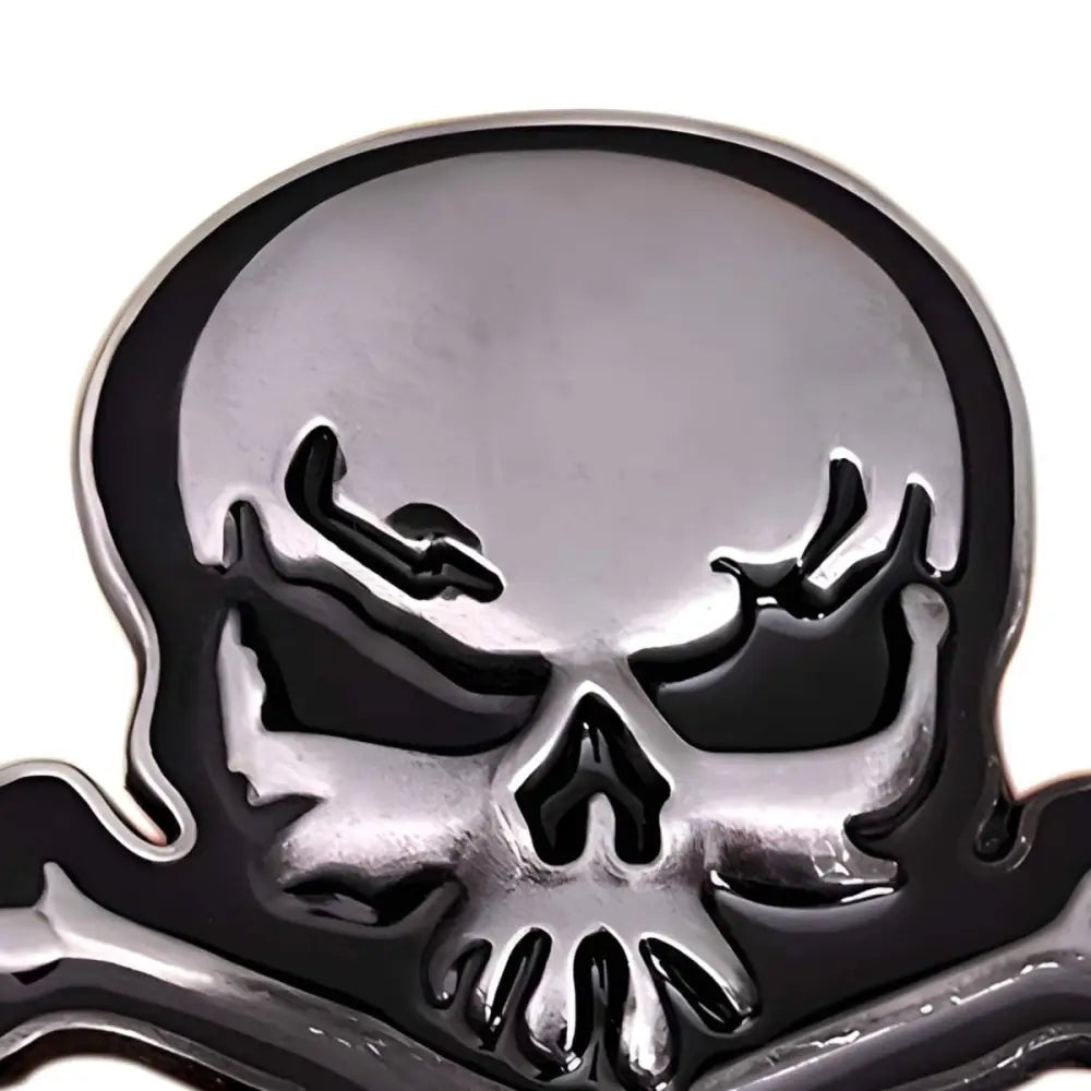 Chrome metallic skull and crossbones belt buckle emblem for edgy fashion accessories