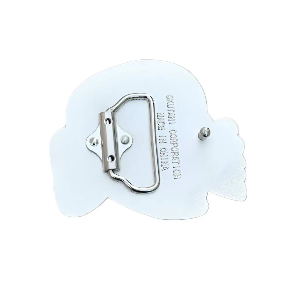 White skull belt buckle from Jarvis Skull Belt collection with black and white enamel design