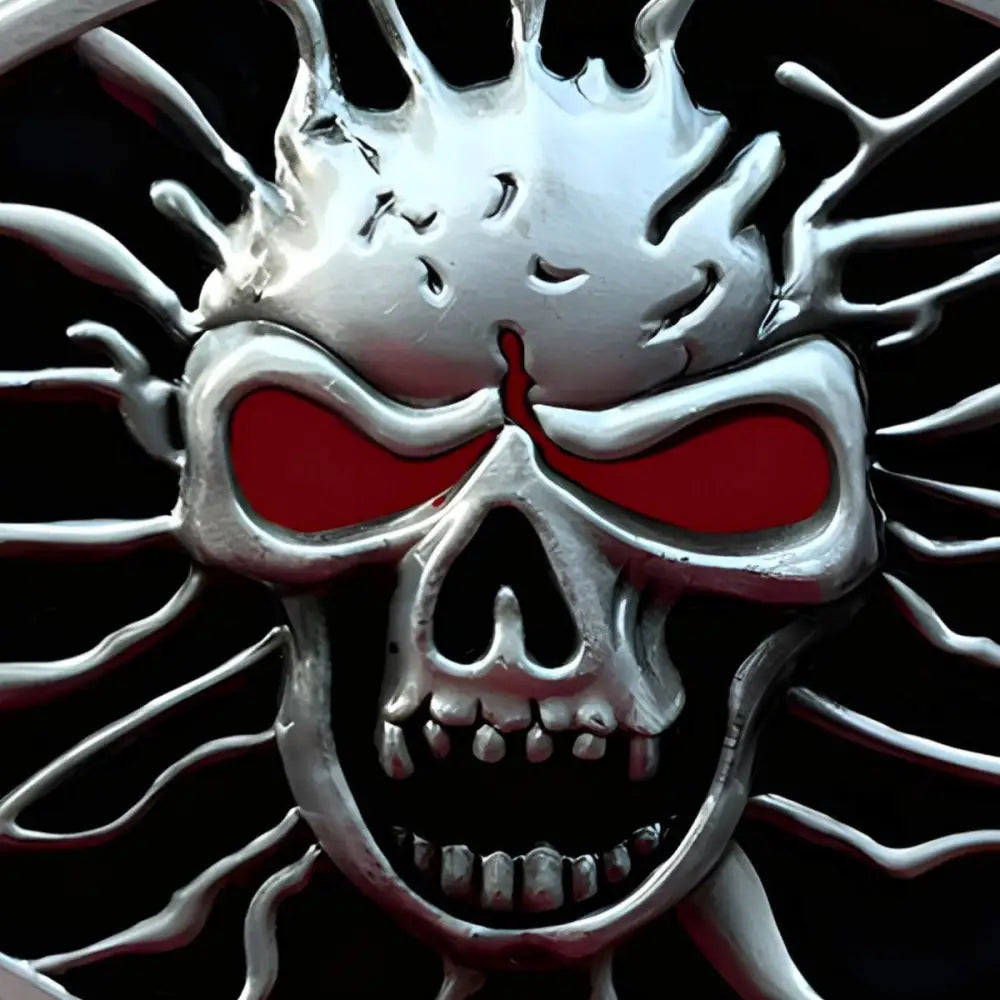 Metallic Lionel Skull Belt Buckle with Red Eyes, unique skull belt buckle for men