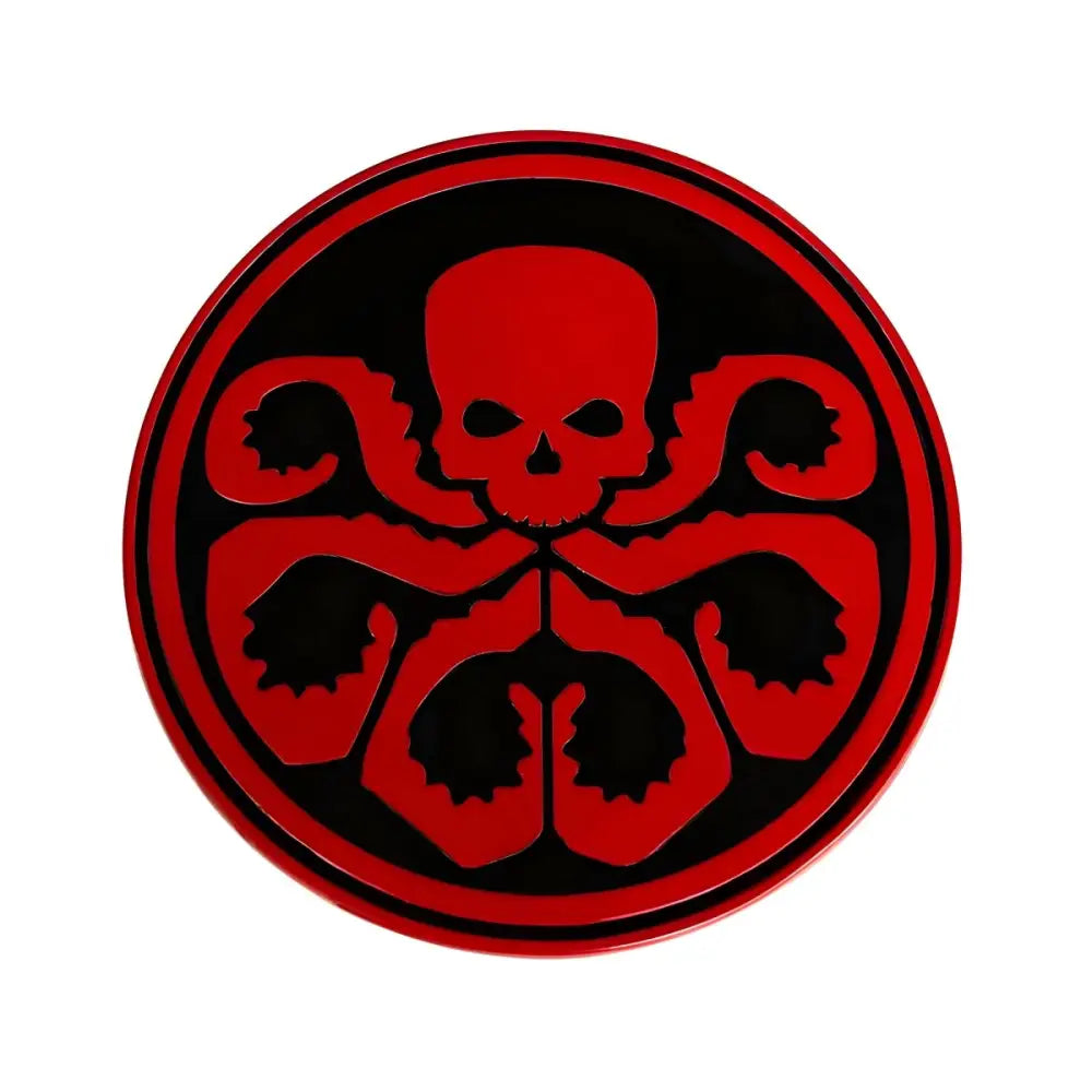 Red Hydra symbol on black circle belt buckle for skull octopus belt and octopus belt buckle