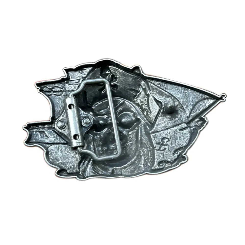 Pewter Pirate Skull Belt Buckle with Ship Design for Mort Pirate Fans
