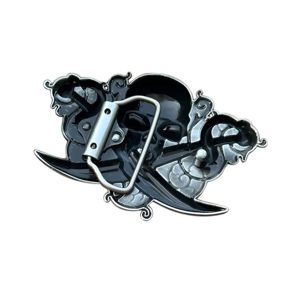 Silver Corsair Belt Buckle with Skull and Crossed Swords emblem for a stylish corsair belt