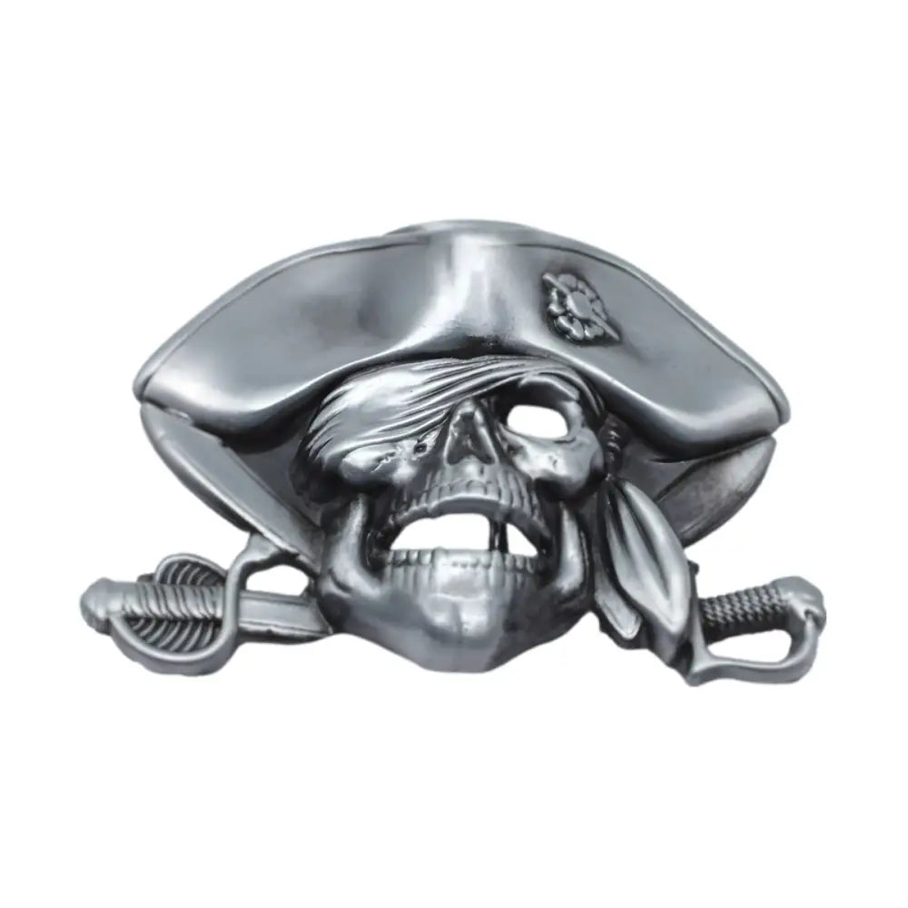 Pewter Pirate Skull Belt Buckle with Swords for Collectors display