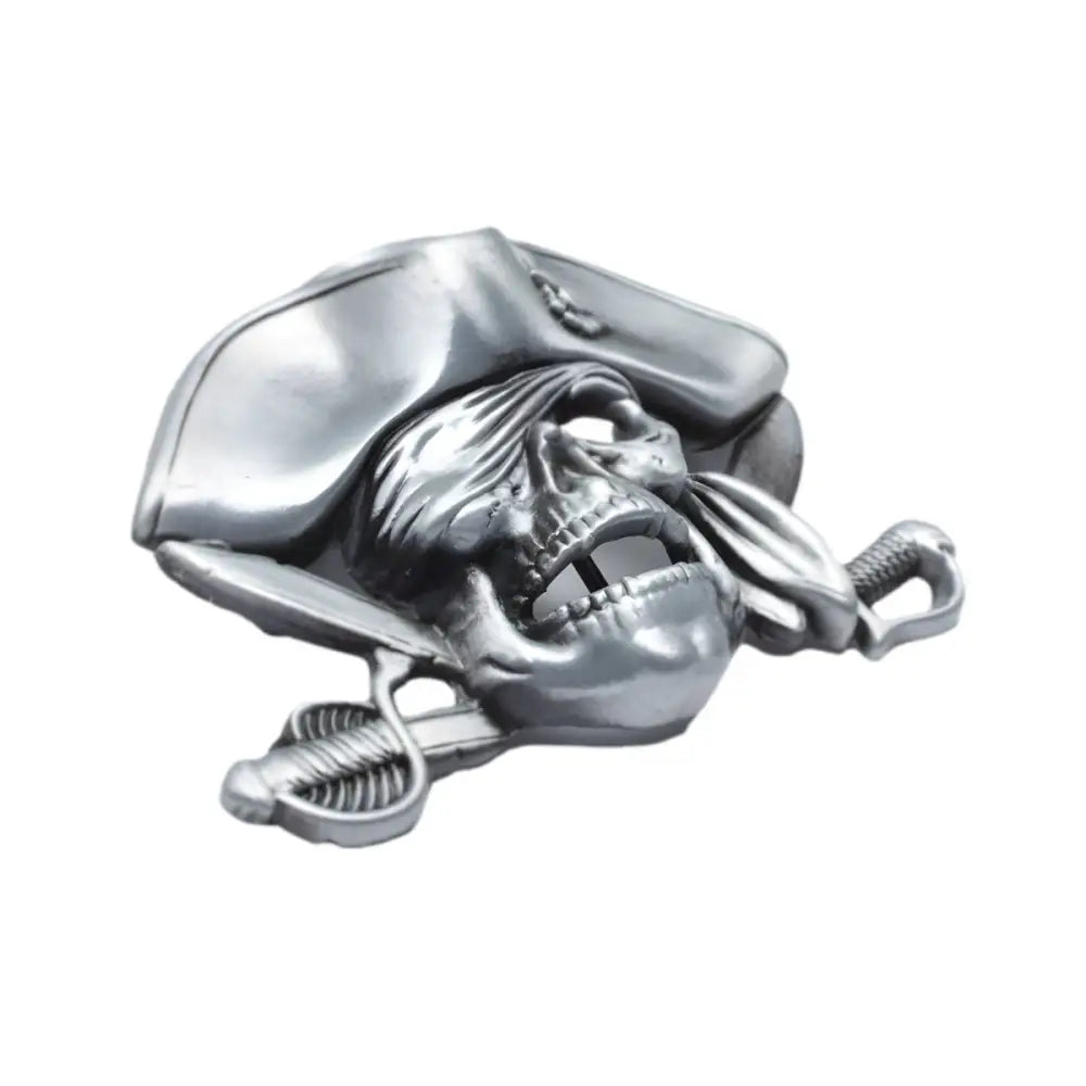 Pewter pirate skull belt buckle with swords for collectors