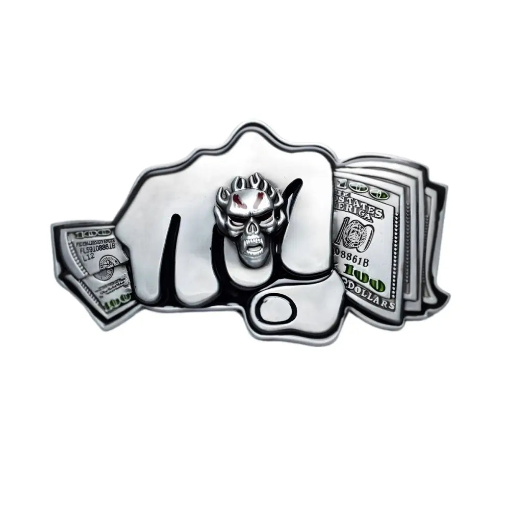 Silver Berton Skull Buckle with Skull and Money Design for stylish accessories