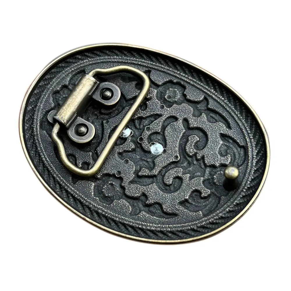 Oval metal belt buckle back for Ornate Silver Cowboy Boot Belt Buckle product
