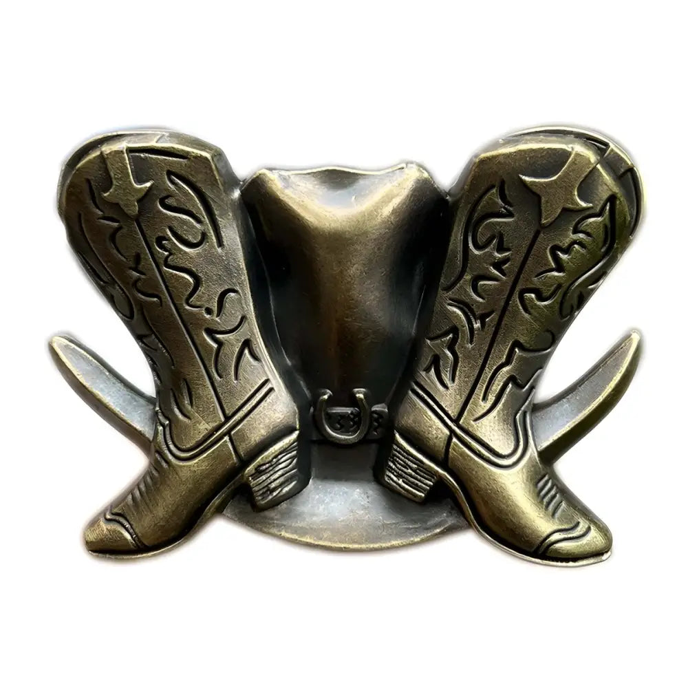 Bronze Cowboy Boot Belt Buckle Emery Model for Western Style featuring a detailed design