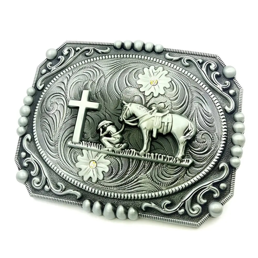 Elegant ornate silver belt buckle for stylish accessories, featuring intricate design details