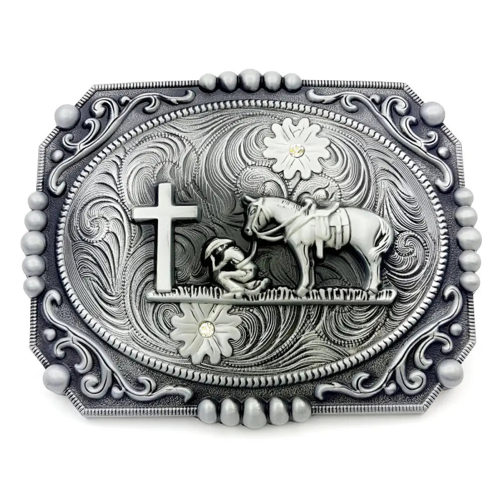 Elegant ornate silver belt buckle showcased for stylish accessories and fashion statements