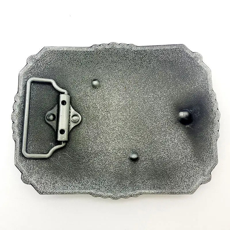 Back view of Elegant Ornate Silver Belt Buckle showcasing detailed metal buckle design