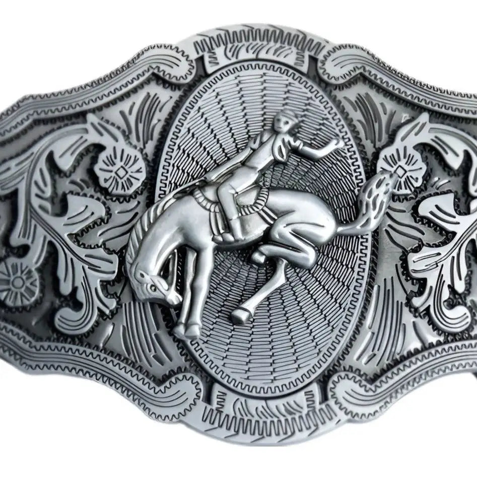 Silver Rodeo Belt Buckle designed for Western and Cowboy styles showcasing craftsmanship