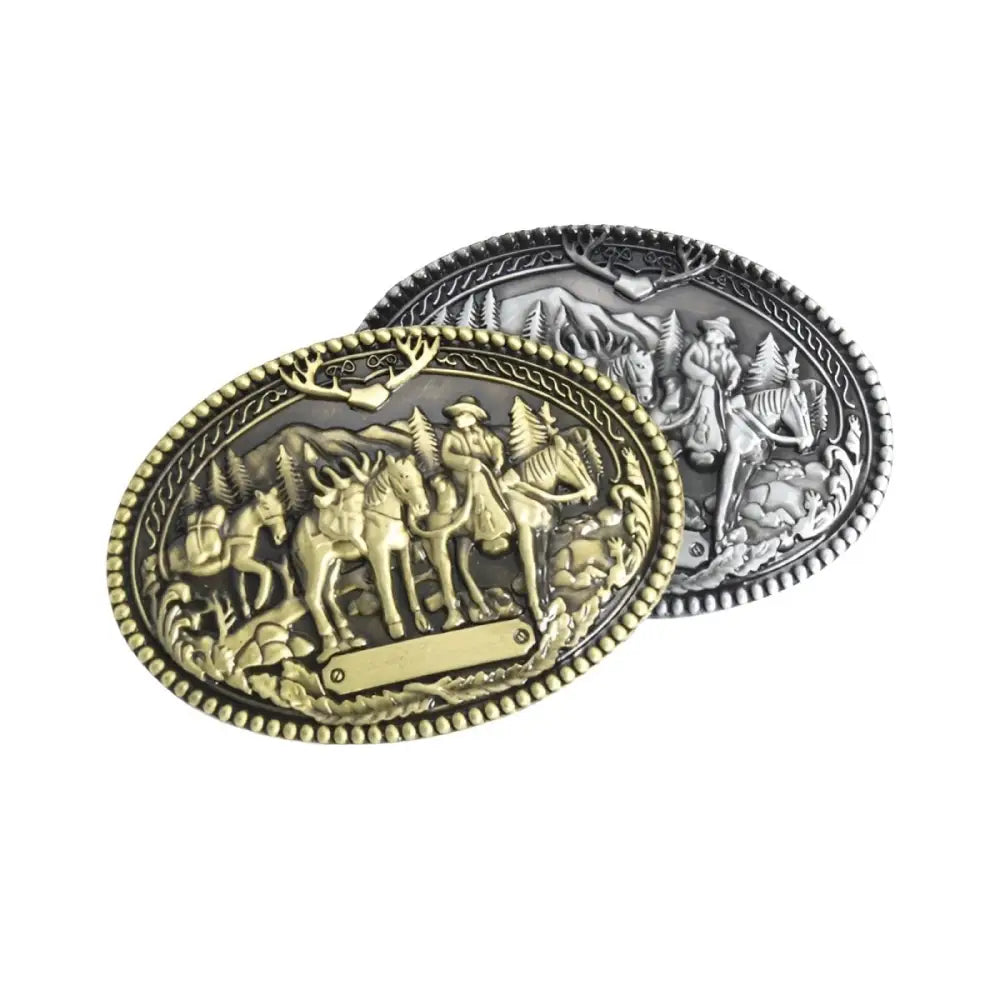 Oval Belt Buckles with Cowboy and Horse Designs for Cletus Belt in American West style