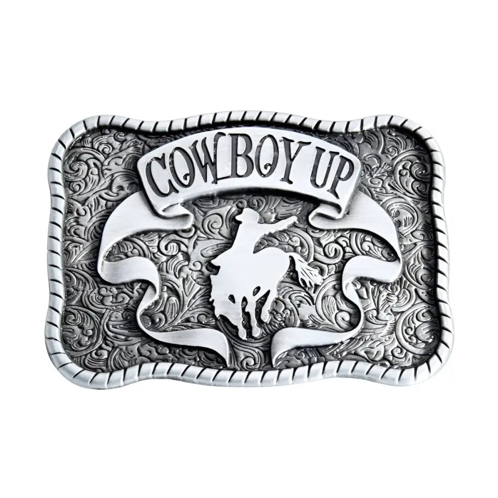 Silver textured cowboy belt buckle for authentic Western style accessories