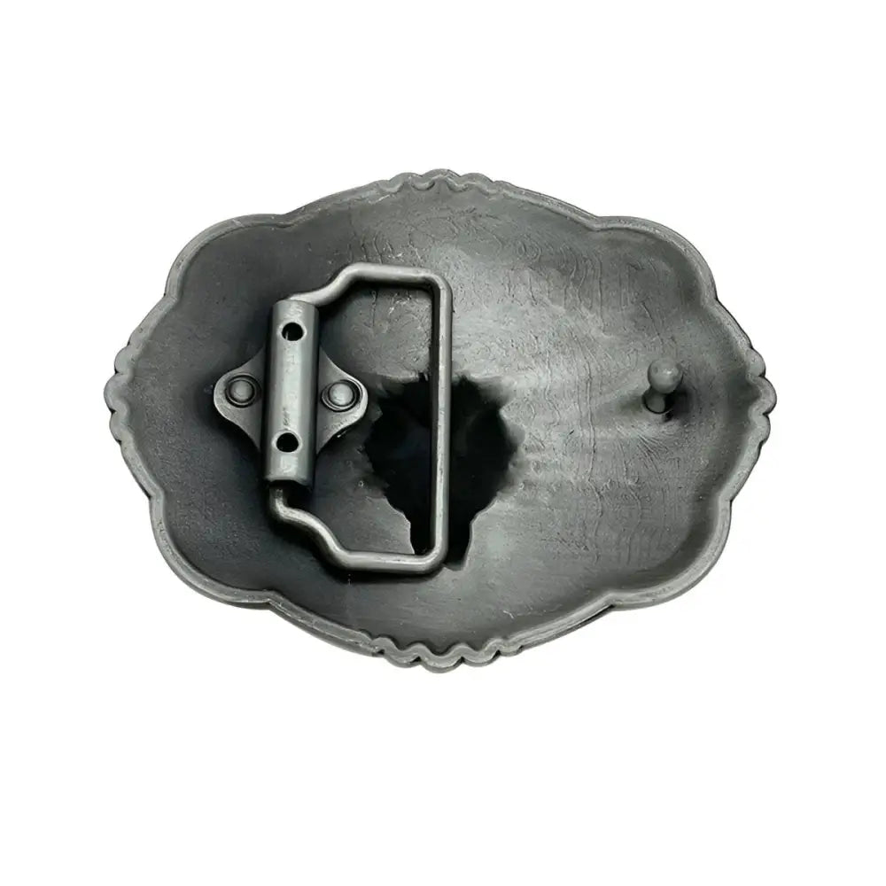 Back view of Silver Longhorn Skull Belt Buckle with ornate cowboy design