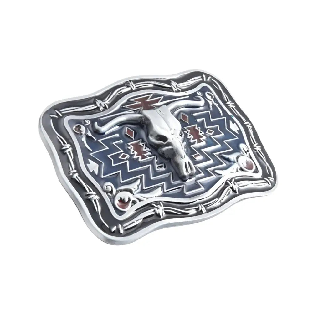Western belt buckle with bull skull for Wild West style featured in Elwood collection