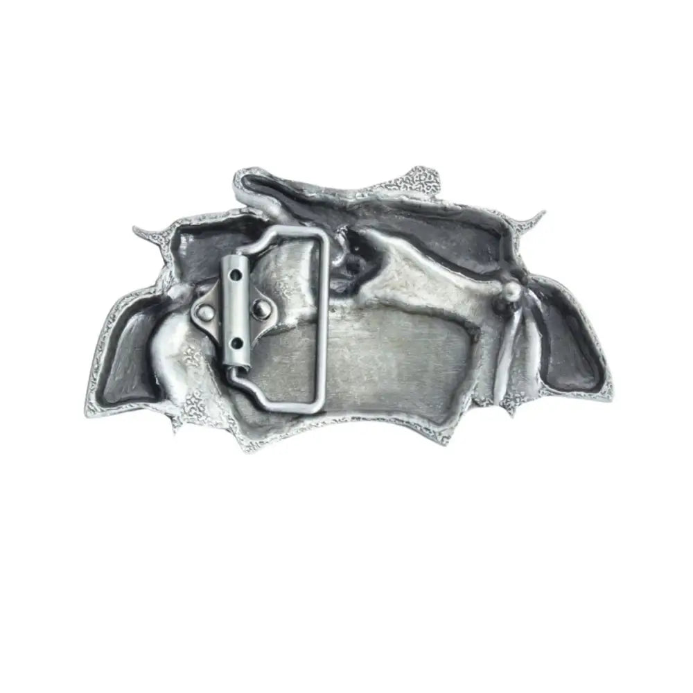 Silver-toned belt buckle featuring a design for an adventurous spirit product