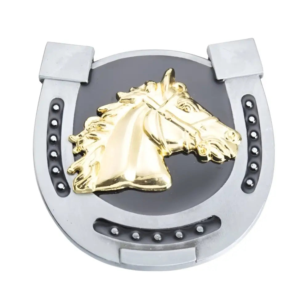 Waylon Belt featuring a gold horse head horseshoe buckle for Western style footwear