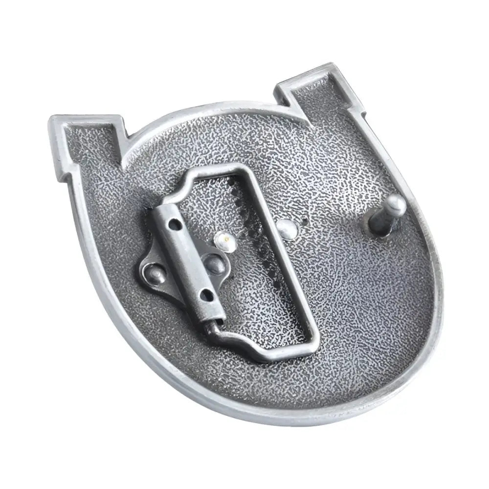 Back view of Silver Horseshoe Belt Buckle on Waylon Belt with Gold Horse Head