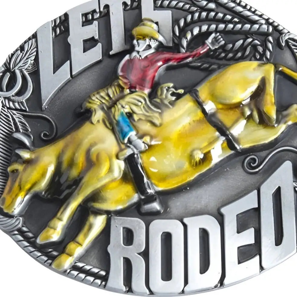 Set of Two Rodeo Belt Buckles Featuring Lets Rodeo Design for Western Style Belt Buckle