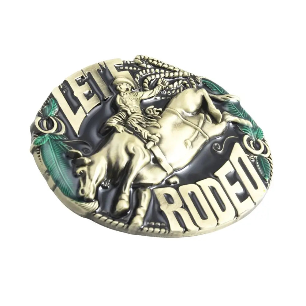 Set of Two Rodeo Belt Buckles Featuring Lets Rodeo Design for Western Style Belt Buckle