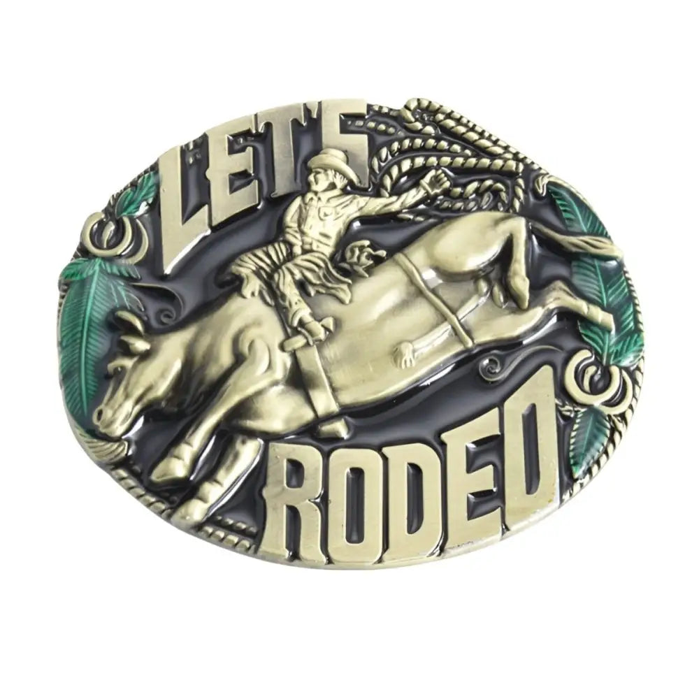 Set of Two Rodeo Belt Buckles featuring Lets Rodeo design, stylish belt buckle accessories