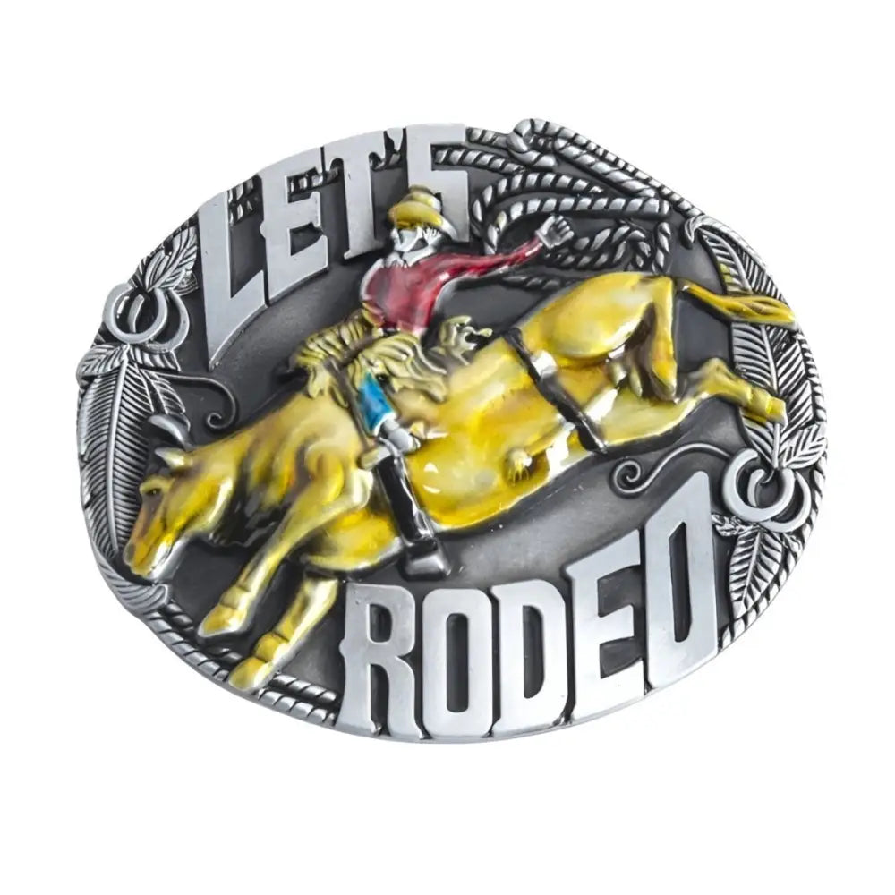 Set of Two Rodeo Belt Buckles Featuring Lets Rodeo Design, stylish Western belt buckle set