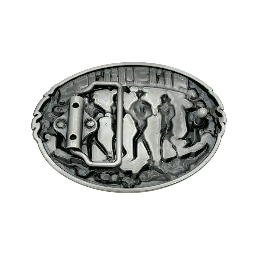 Silver-toned belt buckle with figures for Western Line Dance Ceinture Western Line style