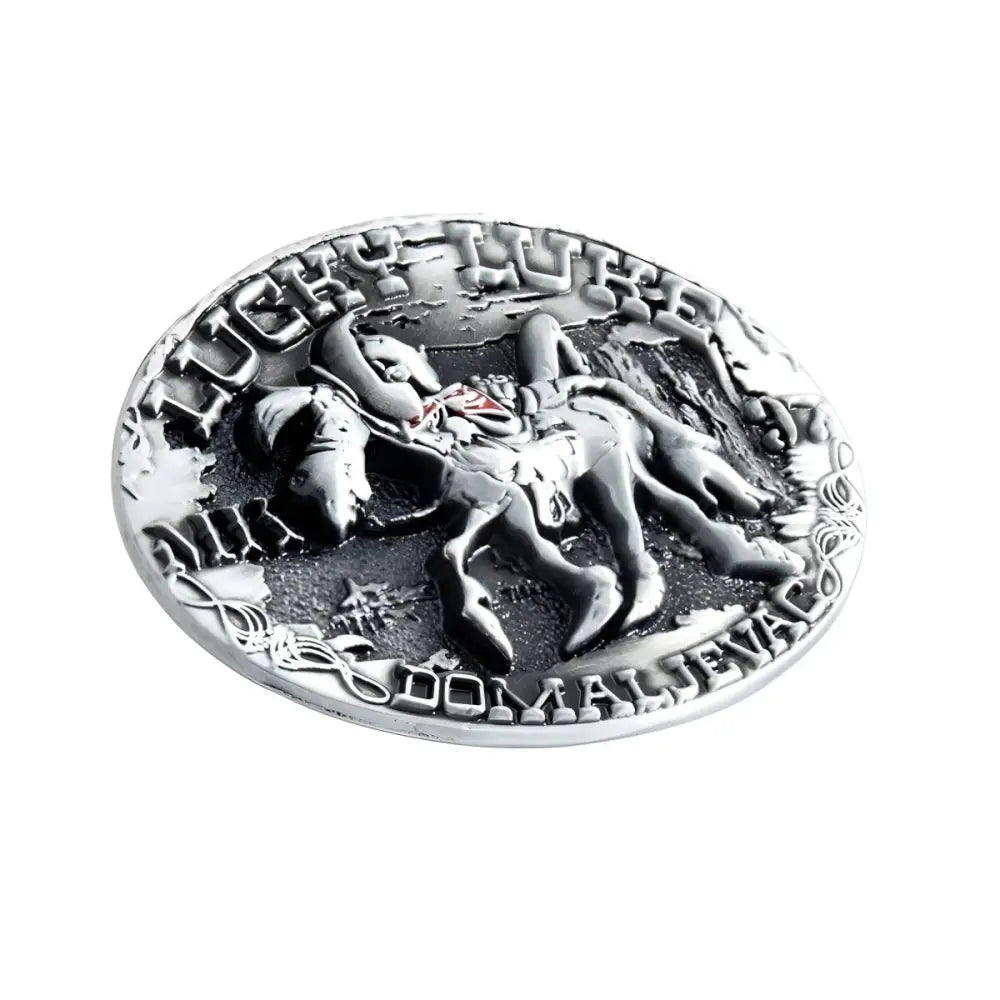 Silver Lucky Luke coin from Western Lucky Luke Belt Buckles Set with Cowboy and Horse Designs
