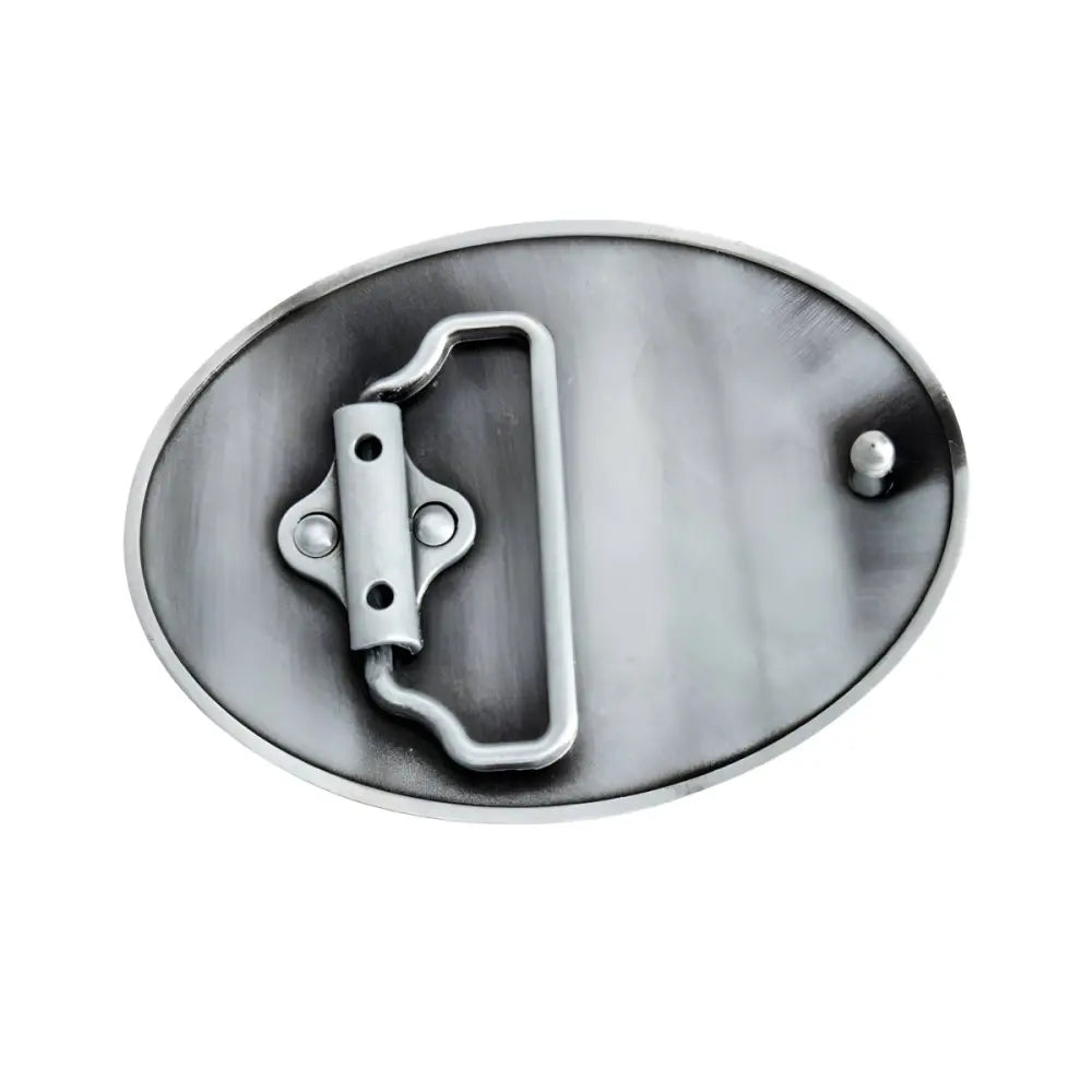 Silver oval belt buckle back from Lucky Luke Western Belt Buckles Set featuring western lucky designs