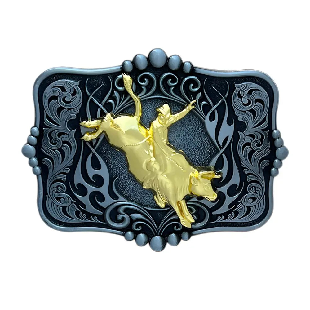 Ornate Gold Rodeo Epic belt buckle for Cowboy and Cowgirl styles showcasing intricate design