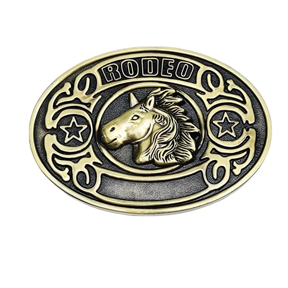 Oval Rodeo Belt Buckle with Horse Accent showcasing Western Spirit and Heritage design