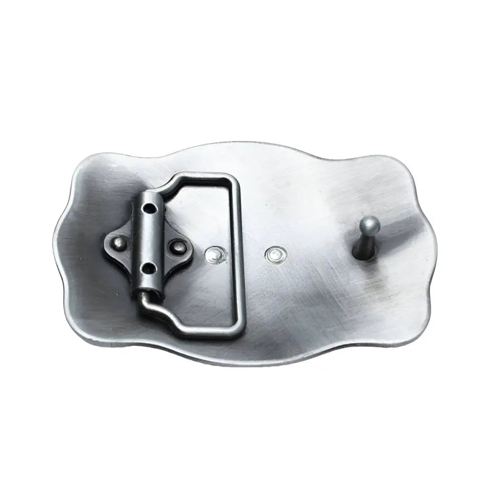 Back view of Ornate Silver and Gold Bull’s Head Belt Buckle showcasing detailed metal belt buckle craftsmanship