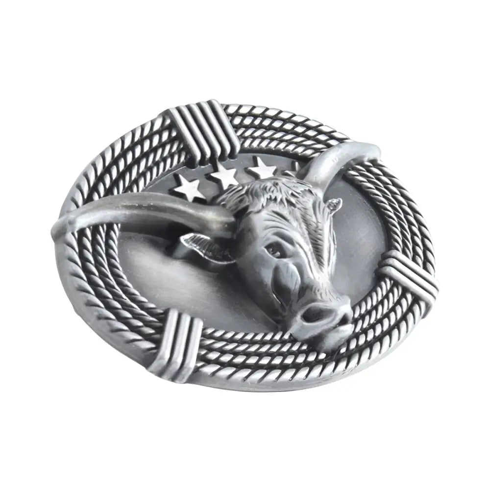 Silver bull belt buckle for Western Jess Belts, a stylish jess belt buckle accessory