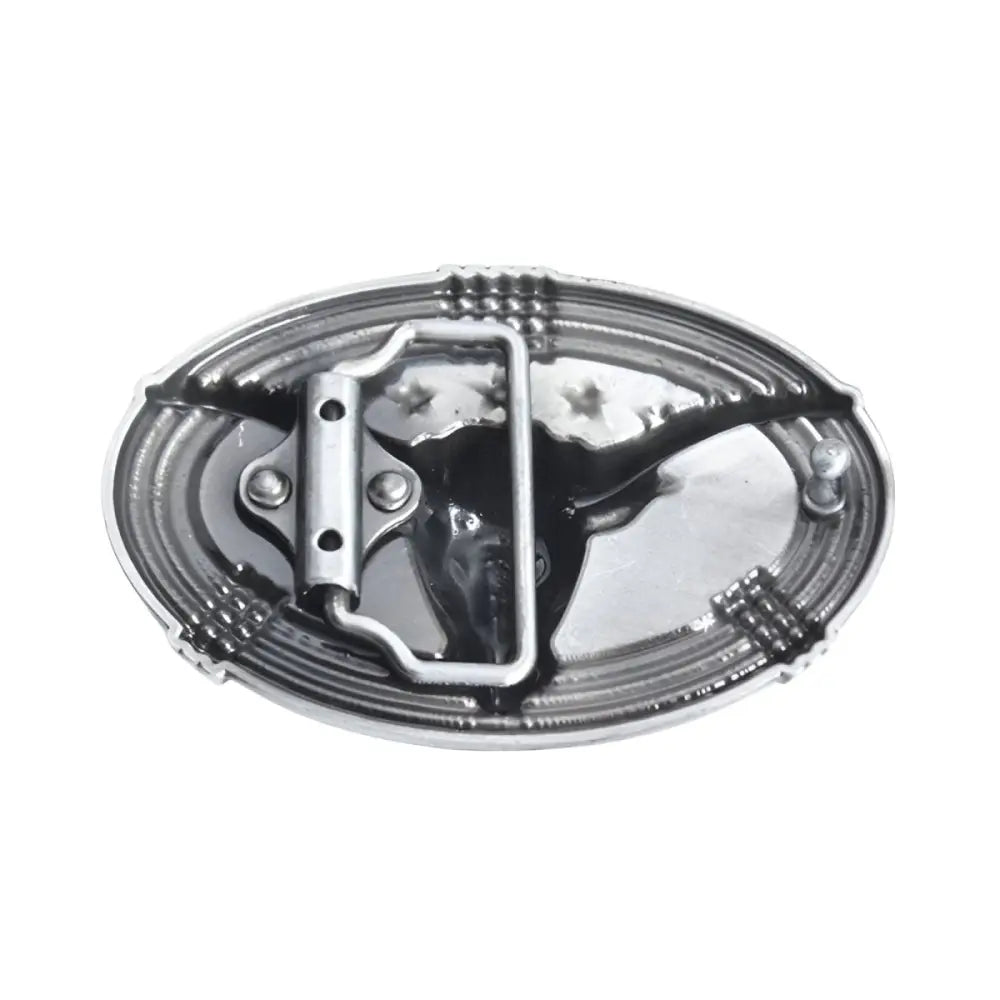 Silver belt buckle back for Western Jess Belts showcasing detailed Bull Head design