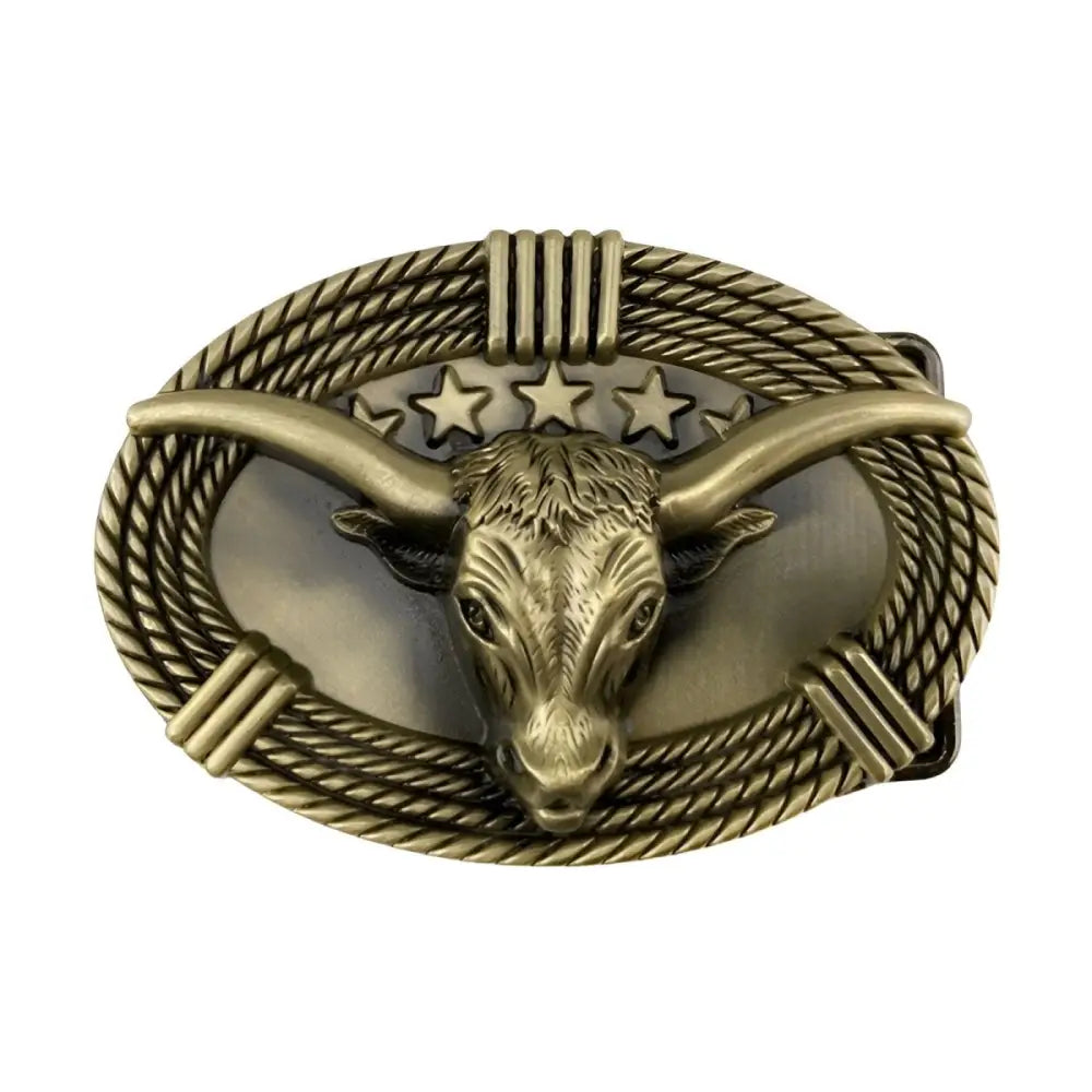 Bronze-colored bull head belt buckle for Western Jess Belts and Jess Belt Buckle collection