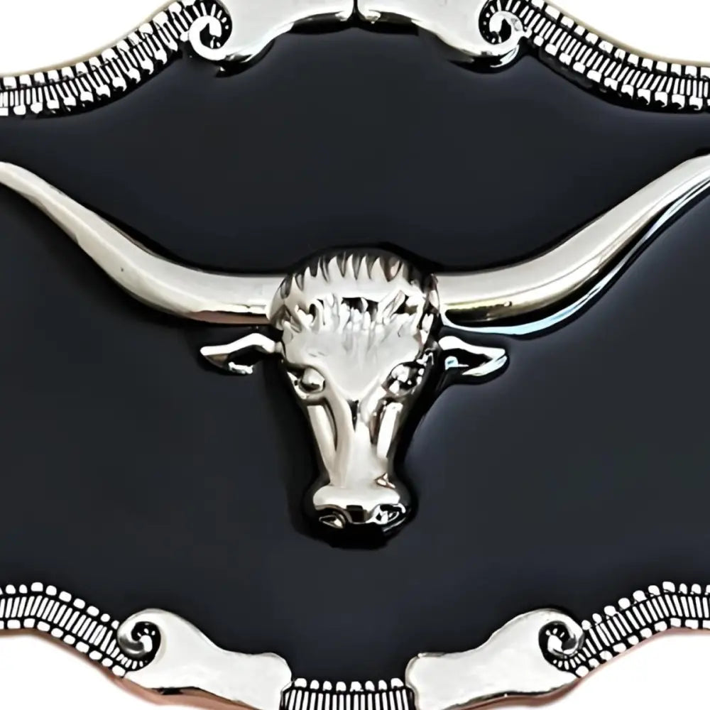 Silver longhorn belt buckle for Western style attire suitable for a belt buckle accessory