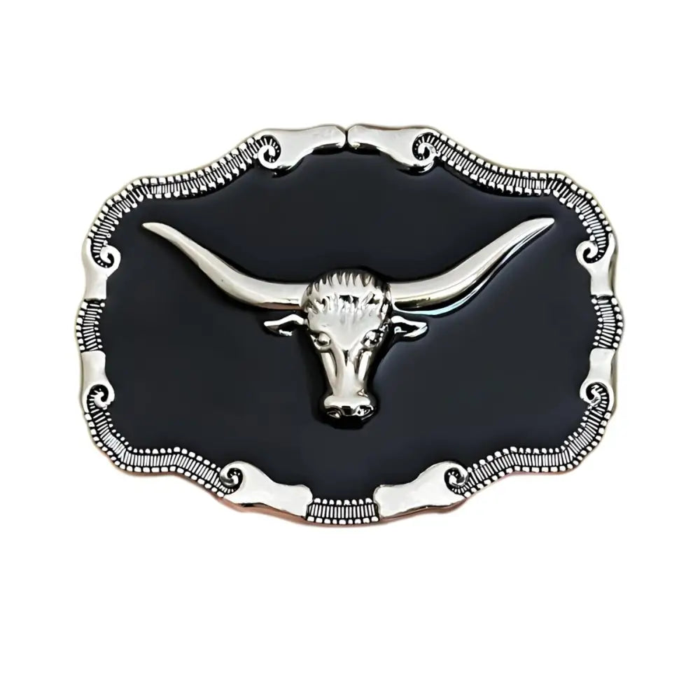 Black and silver Longhorn belt buckle for Western style attire