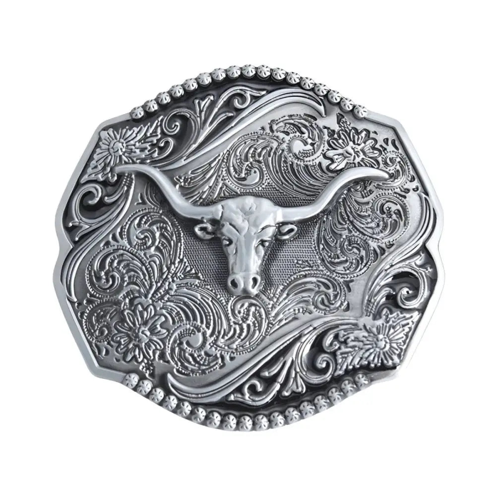 Silver-toned belt buckle with longhorn steer for Cyrus belt buckle and belt accessories