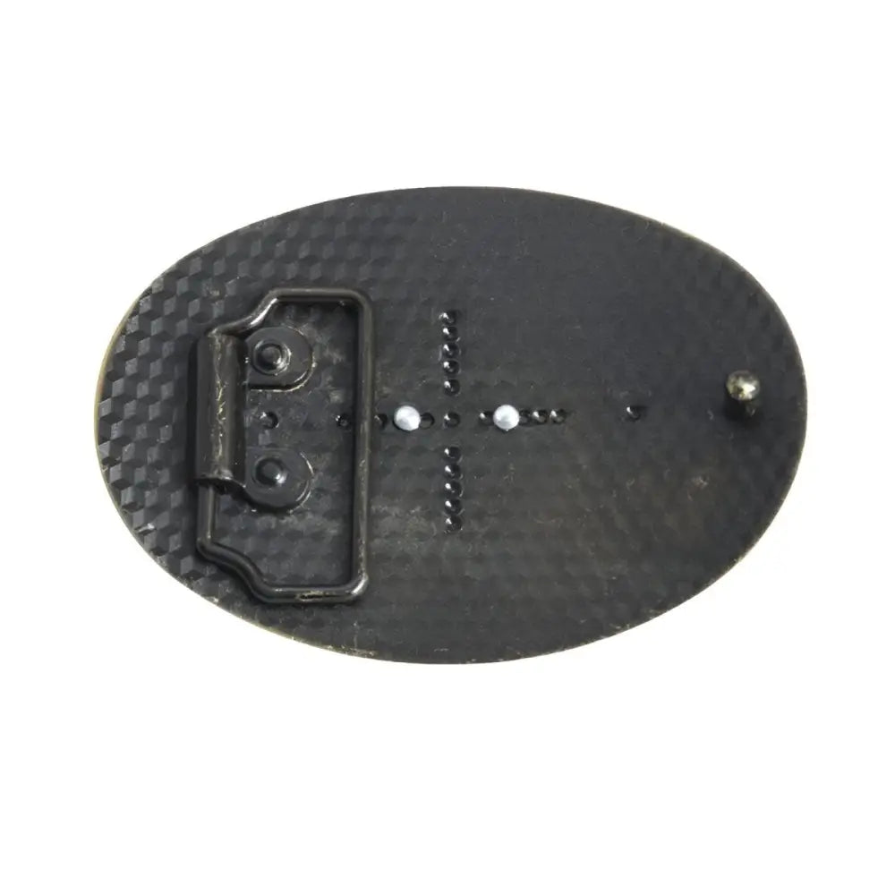 Oval belt buckle back featuring ornate design for the Ornate Bull Head Belt Buckle product