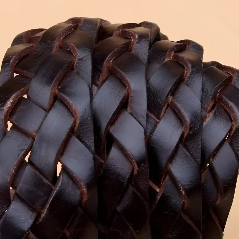 Braided dark brown leather strap from Braided Brown Leather Belt with Silver Buckle product