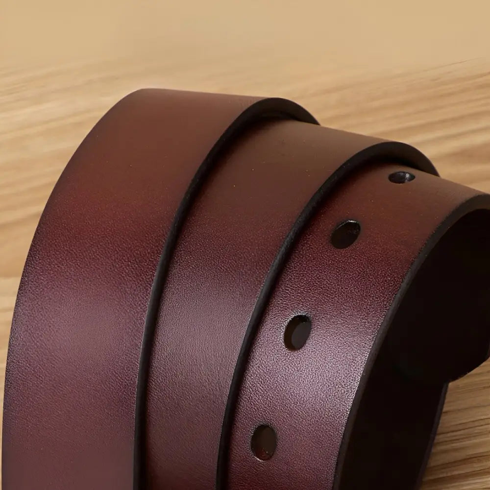 Burgundy leather belt with holes and Brass and Gold buckle for formal wear