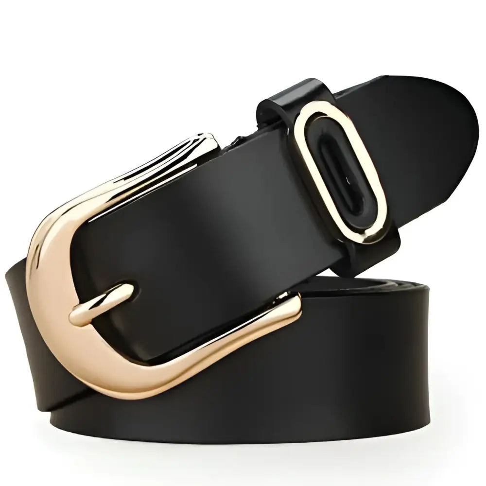 Black leather belt with gold buckle for Men displayed alongside Brown Leather Belt with Gold Buckle