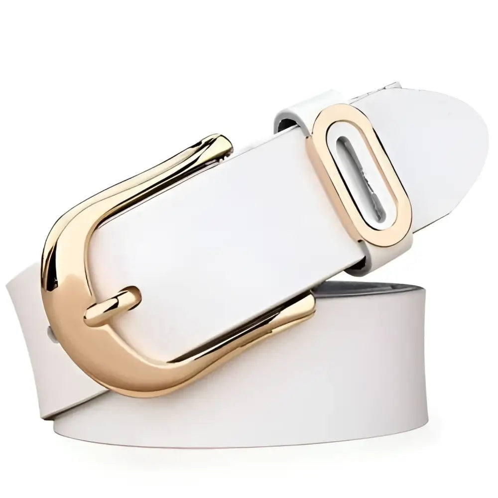 White leather belt with gold buckle suitable for stylish fashion accessories display