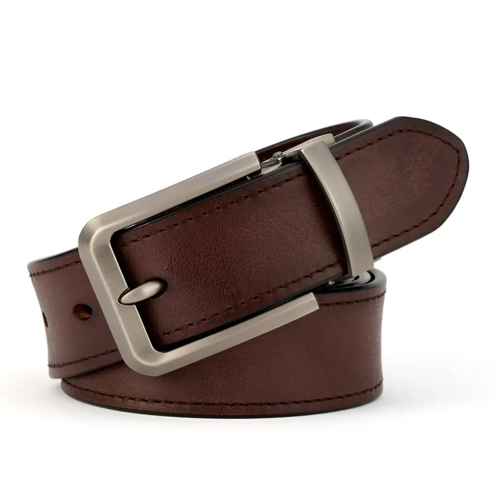 Brown leather belt with a silver buckle for men’s fashion and accessories