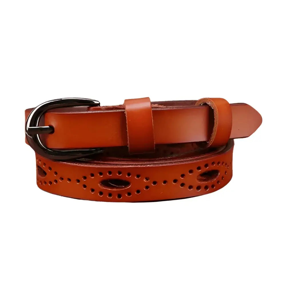Caia Genuine Leather Brown Belt with Decorative Perforations for elegant fashion style