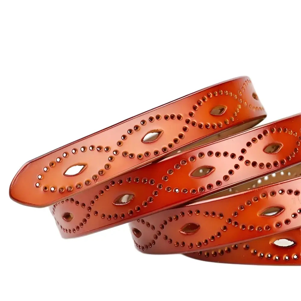 Caia Genuine Leather Brown Belt with Decorative Perforations for Elegant Style