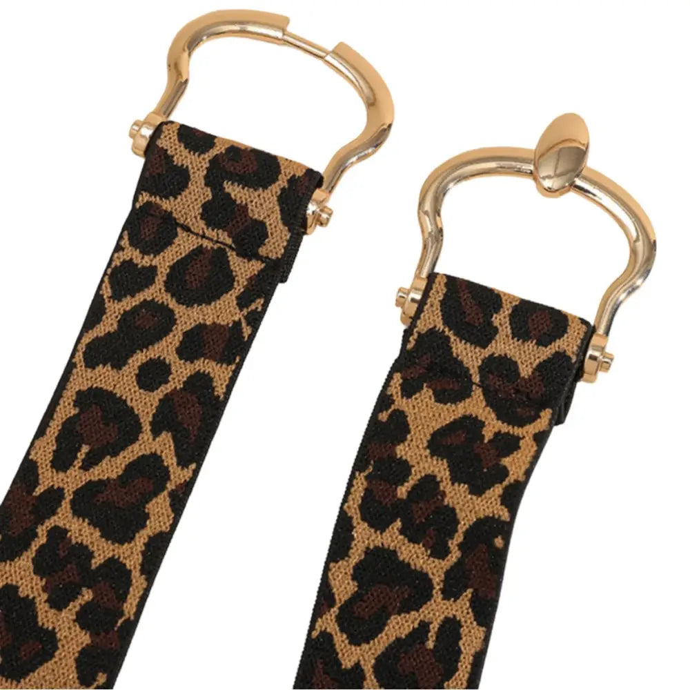 Leopard print belts with gold buckles styled with Brown Dress for a chic look